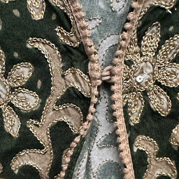 Soft Surroundings Soft Tariji Topper Green Gold Open Front Kimono Women’s M - Picture 6 of 13